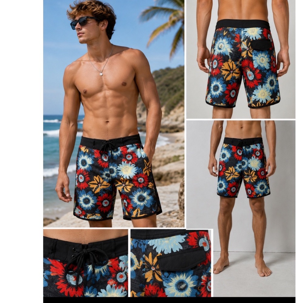 Mossimo Supply Co Men Floral Board Shorts Red Blue Yellow Sunflower Swim Size 30